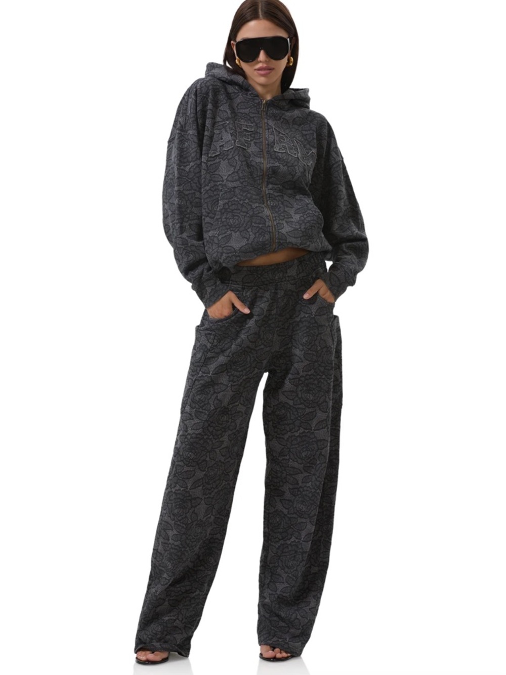 AFRM sweat set- Black lace